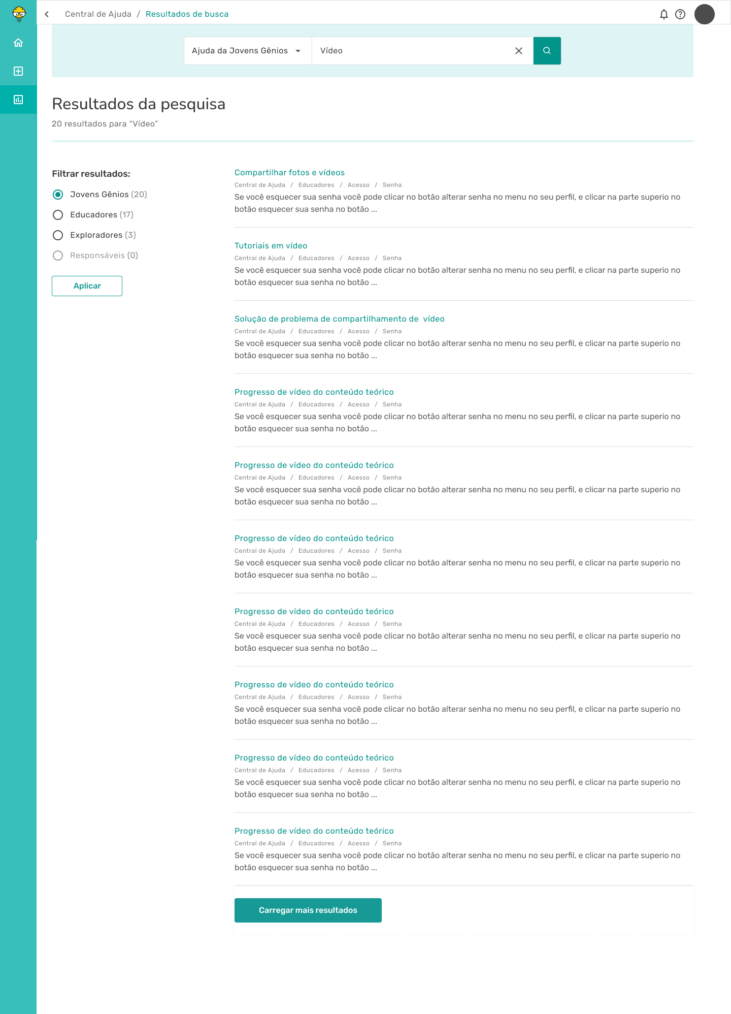 Busca filtrada por perfil com resultados contextualizados