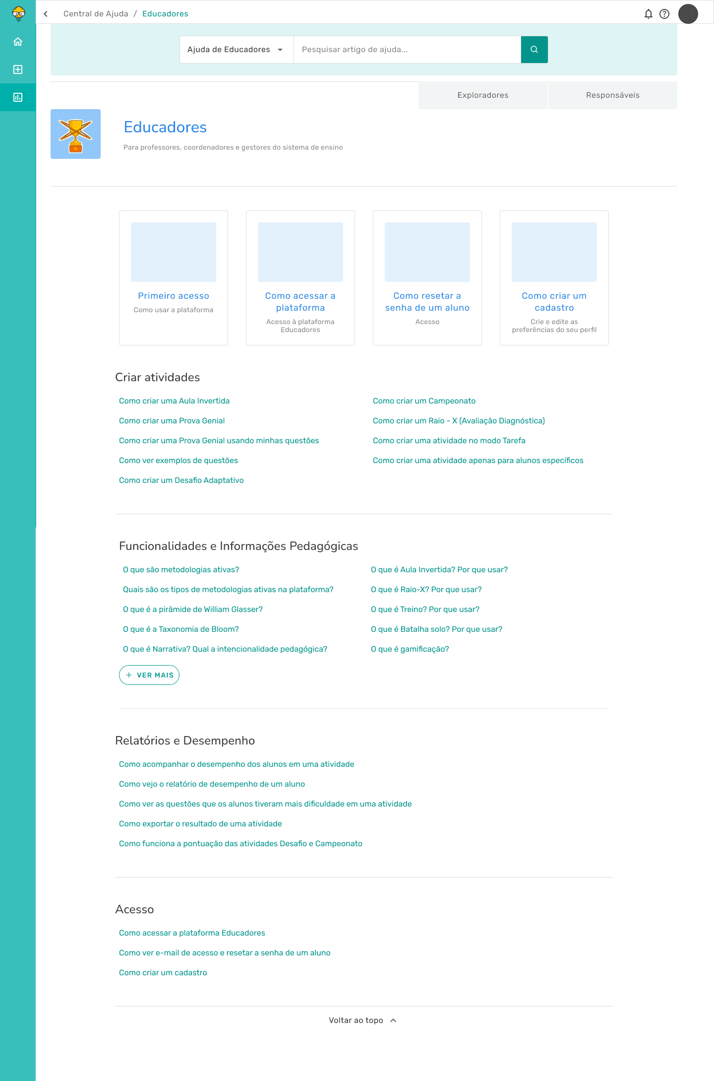Categoria Educadores com filtro pré-aplicado e identidade visual própria