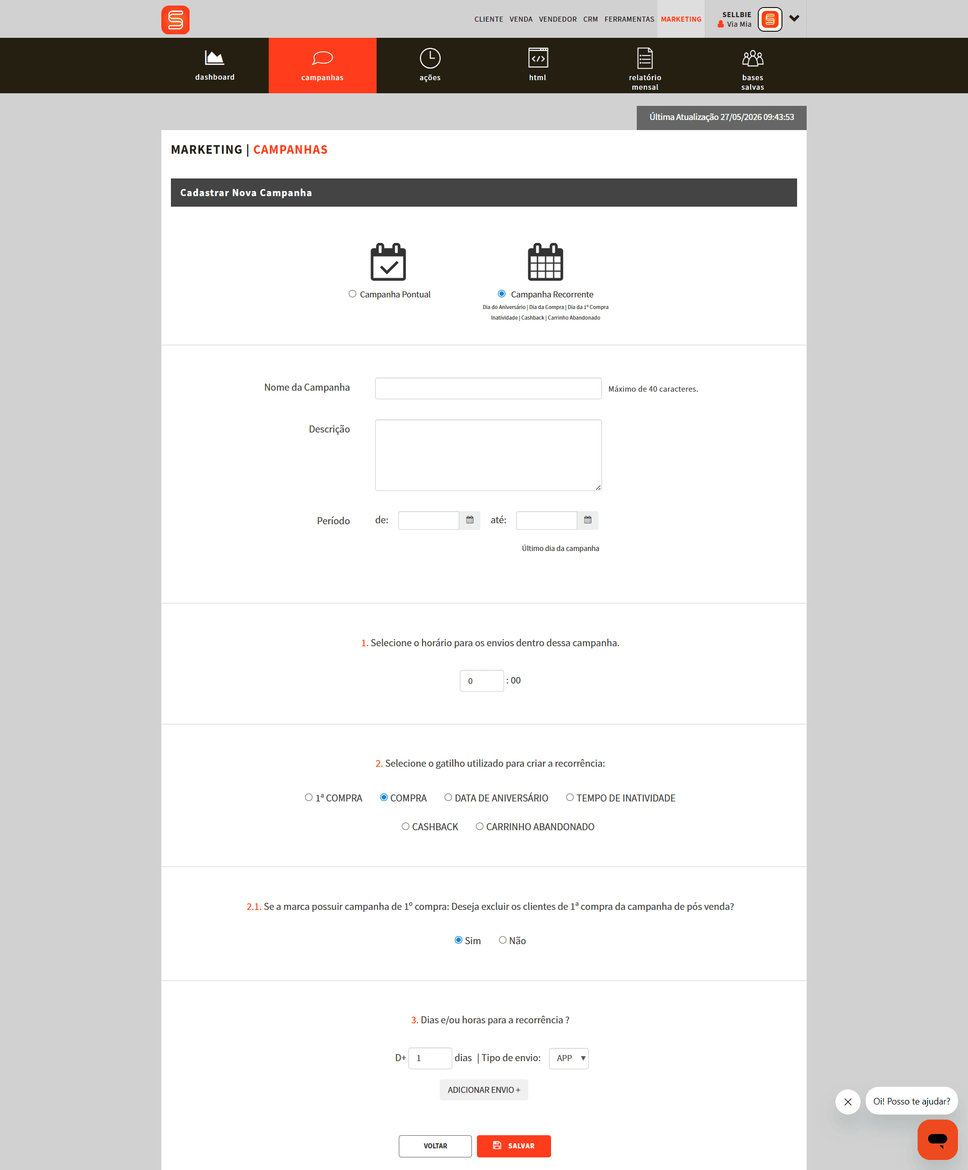 Campanha Recorrente antes das Jornadas — linear sem ramificação