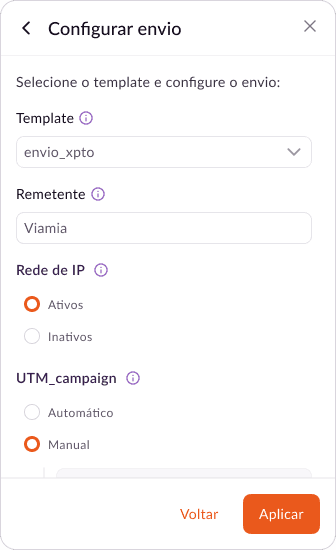 Canal E-mail com template, remetente e rastreamento