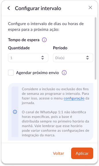 Step de intervalo com tempo de espera e horário
