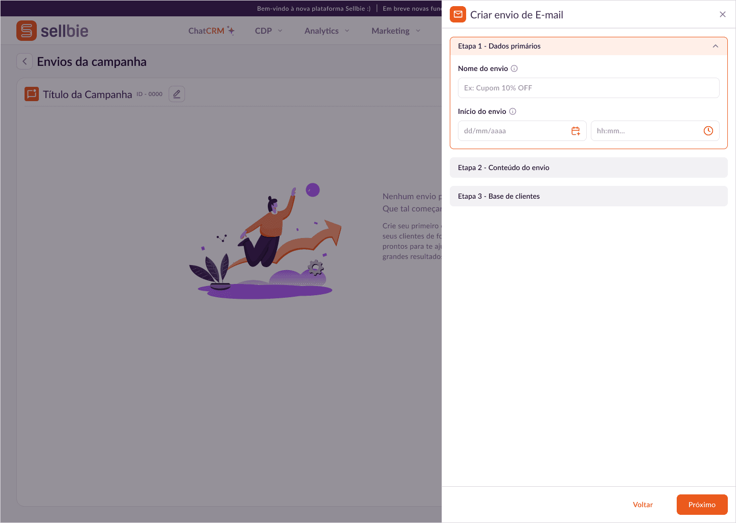 Etapas do drawer de e-mail