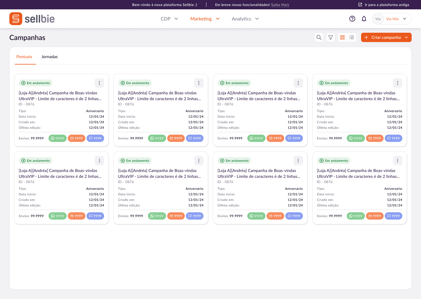 Tela principal do redesign da plataforma Sellbie